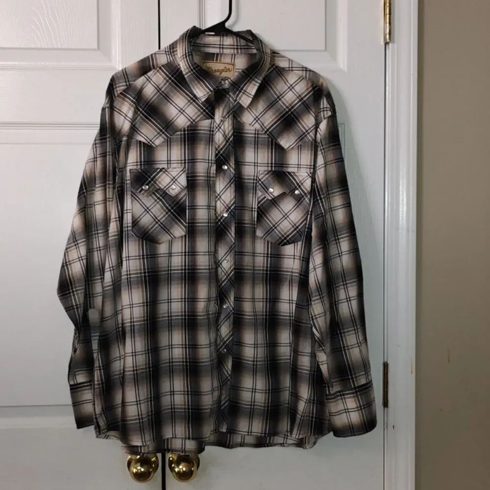 Wrangler black tan western cowboy long sleeve snap front shirt Sz 2XL NWOT